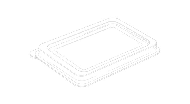 Clear Rectangular Plastic Lid for Food Packaging and Storage - Outline Drawing