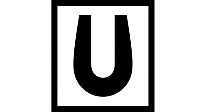 Black Letter U in Square Frame on White Background
