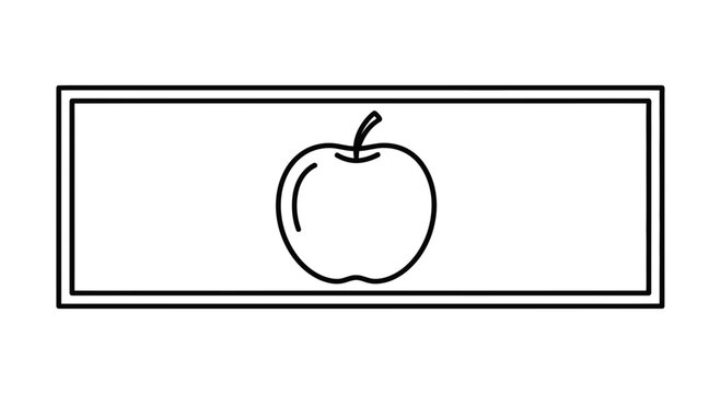 black line drawing of apple in rectangle