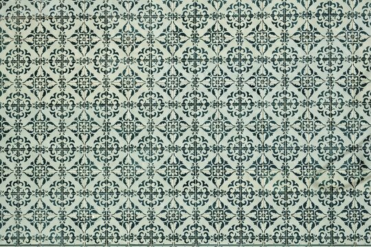 Close-up of traditional azulejo wall tiles, Lisbon, Portugal