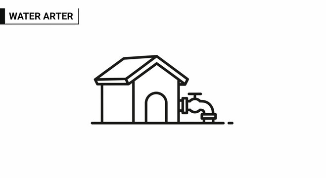 Water Arter House Icon: Simple Line Art for Home Water Supply and Plumbing Services