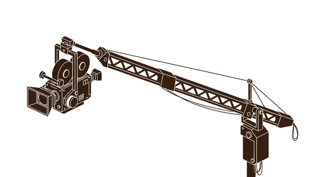 Isometric Vector Illustration of Professional Movie Camera on Jib Crane