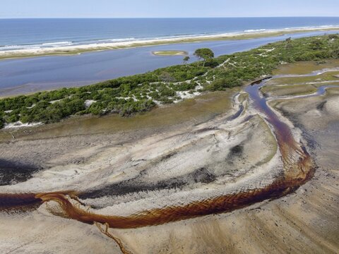 Landscape in Loango National Park, Parc National de Loango, Atlantic Ocean, aerial view, Ogoou&eacute;-Maritime Province, Gabon