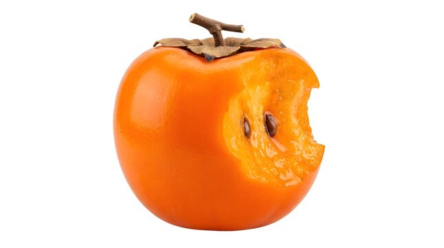 Fresh Ripe Bitten Persimmon Isolated on White