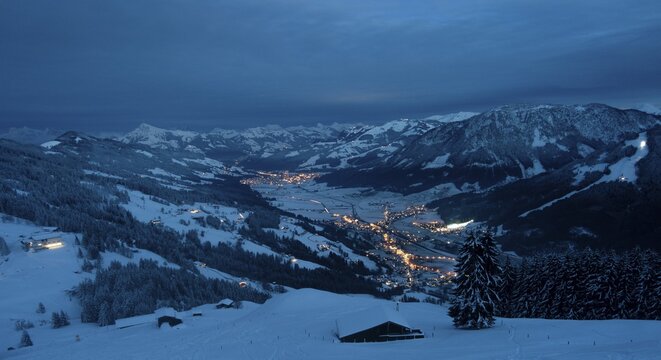 View at dawn from Hochbrixen to Brixen im Thale, Kirchberg and Kitzb&uuml;hler Alps, Tyrol, Austria