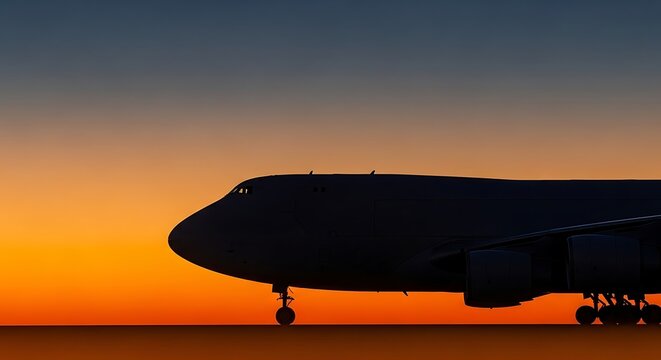 Silhouette of vintage propeller airplane flying at sunset with dramatic orange sky and palm tree shadow