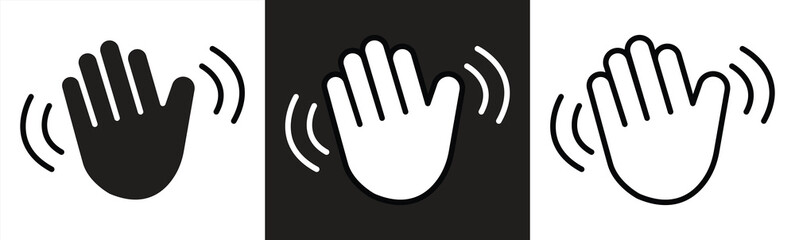 Hand greeting icon set. Waving hand, hand gesture, hello, hi, goodbye, waving greeting, goodbye, greeting symbol, vector illustration © GraphicGlow