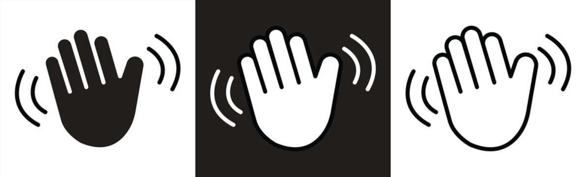 Hand greeting icon set. Waving hand, hand gesture, hello, hi, goodbye, waving greeting, goodbye, greeting symbol, vector illustration