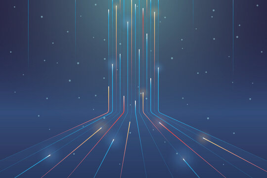 Digital technology background. Coloful cyber light trails backdrop. High speed transfer data communication, cyber nano information. Abstract futuristic lines internet network connection.