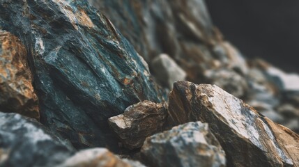 Naklejka premium Close-Up View of Unique Natural Stone Formation with Textured Surfaces and Rich Color Variations in Earthy Tones for Natural Landscape Themes