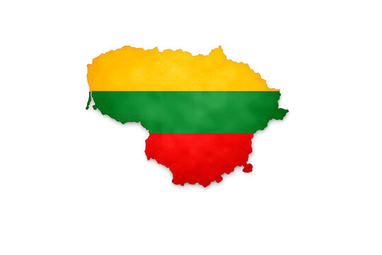 Lithuania map with national flag colors on white background