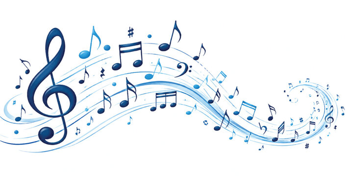 Flowing Musical Notes with Treble Clef Illustration for Music Concept