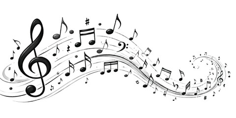 Flowing Musical Notes with Treble Clef and Creative Melody Illustration © mahabubmorshed