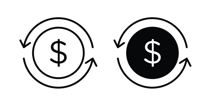 Cashback icon graphic element set in black linear and clipatrt.