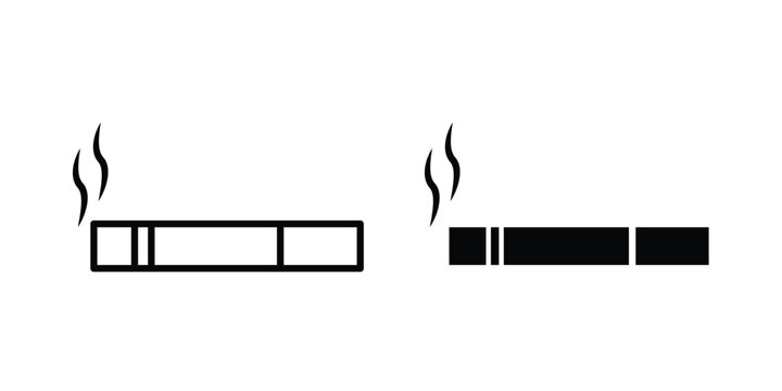 Cigarette icon graphic element set in black linear and clipatrt.