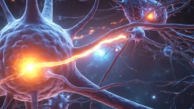 A microscopic view of glowing neural connections in the brain