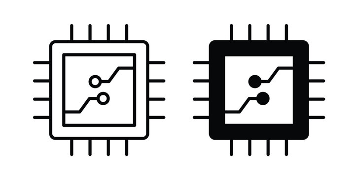 Computer microprocessor icon graphic element set in black linear and clipatrt.
