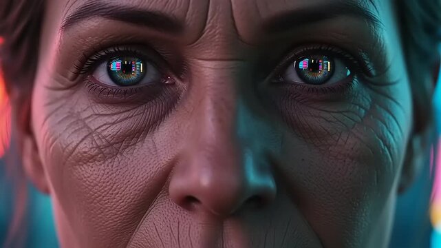 Closeup Portrait of Older Woman Blinking.