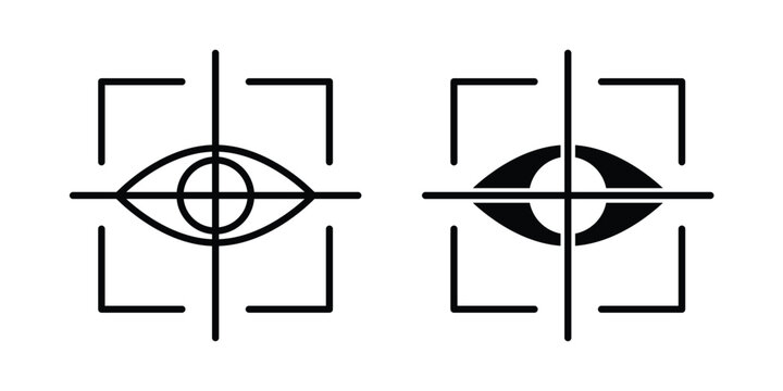 Eye tracking icon graphic element set in black linear and clipatrt.