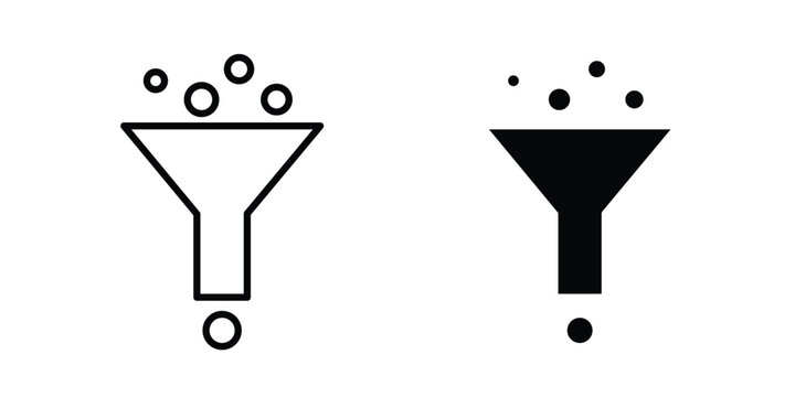 Filter funnel process icon graphic element set in black linear and clipatrt.