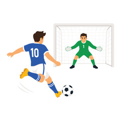 Fototapeta premium Soccer player shooting penalty kick with goalkeeper defending goal vector