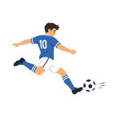 Fototapeta premium Soccer player kicking ball in blue uniform vector