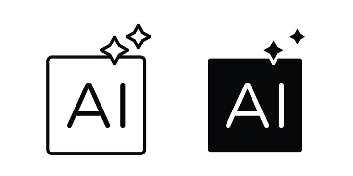 Generate AI icon graphic element set in black linear and clipatrt.