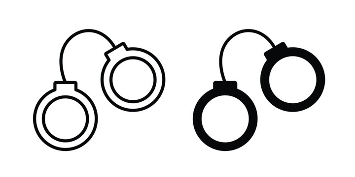 Handcuffs icon graphic element set in black linear and clipatrt.