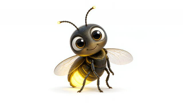Cute 3D Cartoon Firefly with Glowing Tail on White Background
