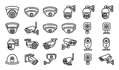Outline Security Camera Icons Collection for Surveillance Monitoring and Protection Systems © Md Humaun
