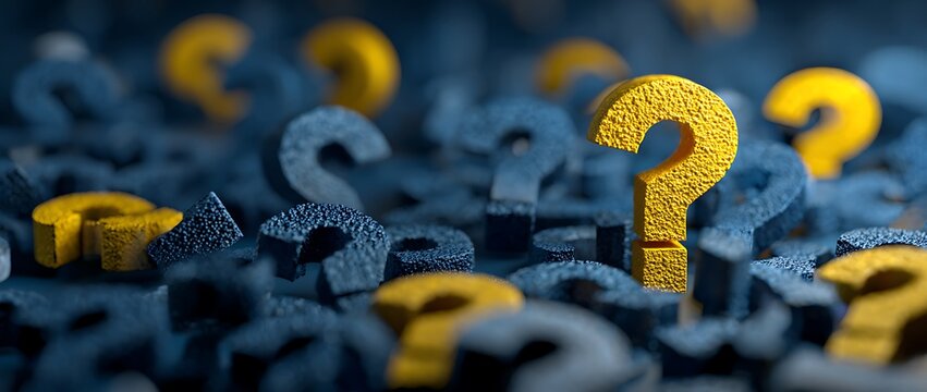Large pile of dark blue question mark symbols, one golden on top - 3D illustration