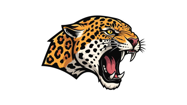 Leopard Head Illustration with Open Mouth.