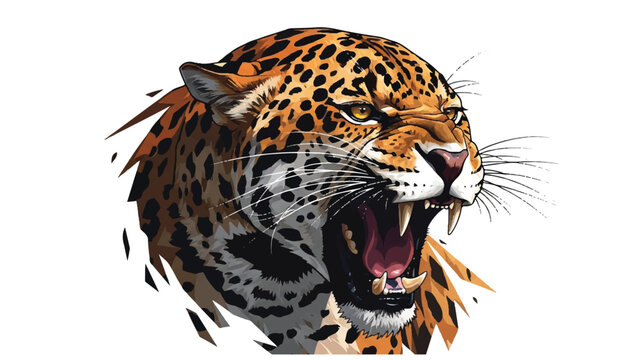 Leopard Head with Open Mouth Roaring.