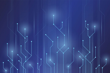 Obraz premium Electronic blue circuit line technology background. Futuristic cyber light trails backdrop. innovation future tech data, internet global network connection, cyber nano information.