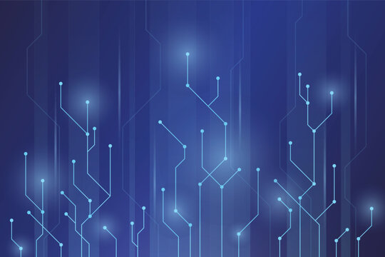Electronic blue circuit line technology background. Futuristic cyber light trails backdrop. innovation future tech data, internet global network connection, cyber nano information.