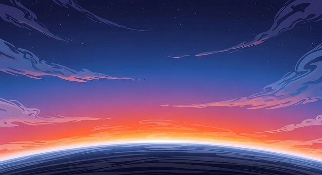 Vibrant sunset sky with wispy cloud formations.