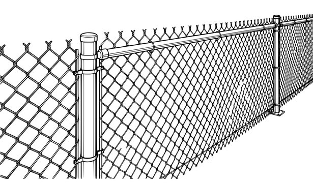 Perspective Metal Wire Fence Vector with Industrial Security Grid Design