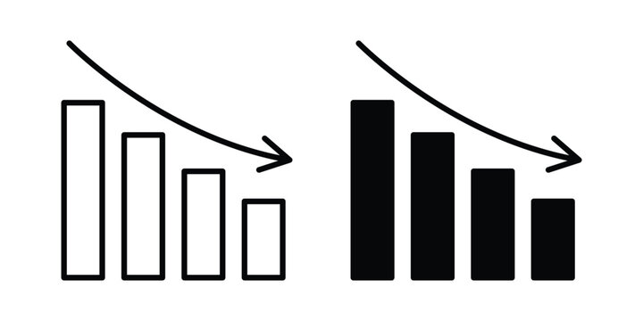 Negative trend icon graphic element set in black linear and clipatrt.