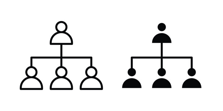 Organization chart icon graphic element set in black linear and clipatrt.