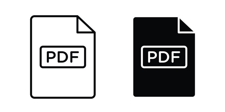 PDF file icon graphic element set in black linear and clipatrt.