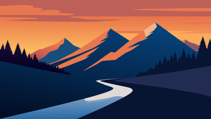 Fototapeta premium Scenic Mountain Road Vector Landscape
