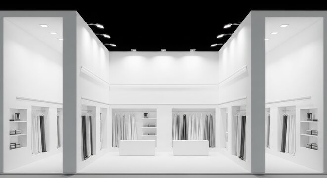 A pristine, modern, all-white retail store interior with high ceilings and minimalist display areas.
