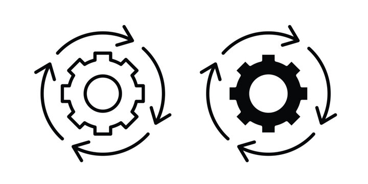 Processing icon graphic element set in black linear and clipatrt.