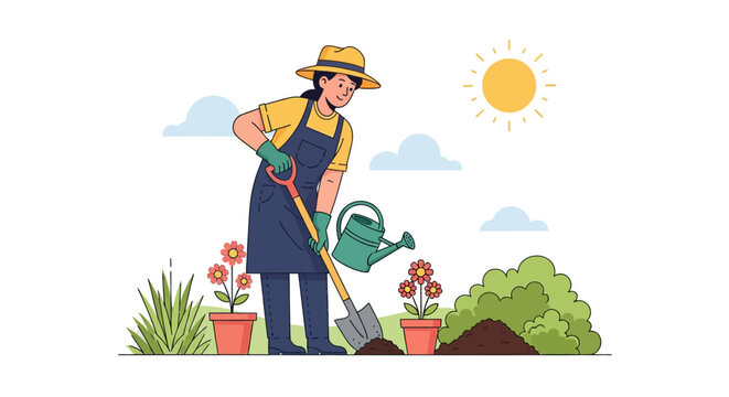 Left-handed woman gardener diligently planting in fertile soil, showcasing a passion for cultivation and growth.