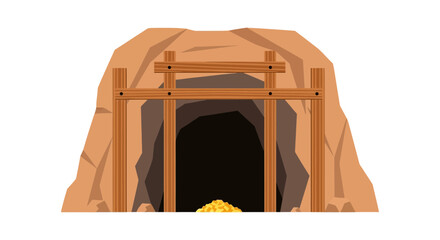 Gold Mine Entrance with Treasure Pile Vector Illustration © mandu