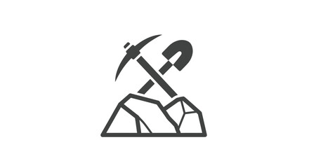 Mining icon: pickaxe and shovel crossed over rocks, symbolizing exploration and resource extraction. © mandu