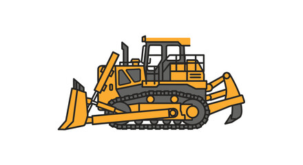 Yellow bulldozer illustration on white background, heavy construction machinery, earthmoving equipment © mandu