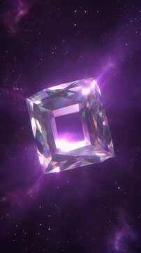 Glowing Crystal Cube in Purple Space Generative AI