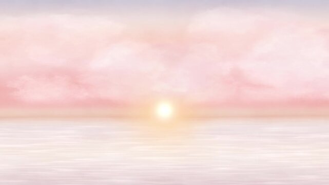 Beautiful watercolor sunset over the ocean background with calm waves and pink sky.Abstract gradient background（154）