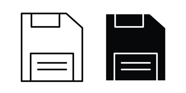 Save file icon graphic element set in black linear and clipatrt.